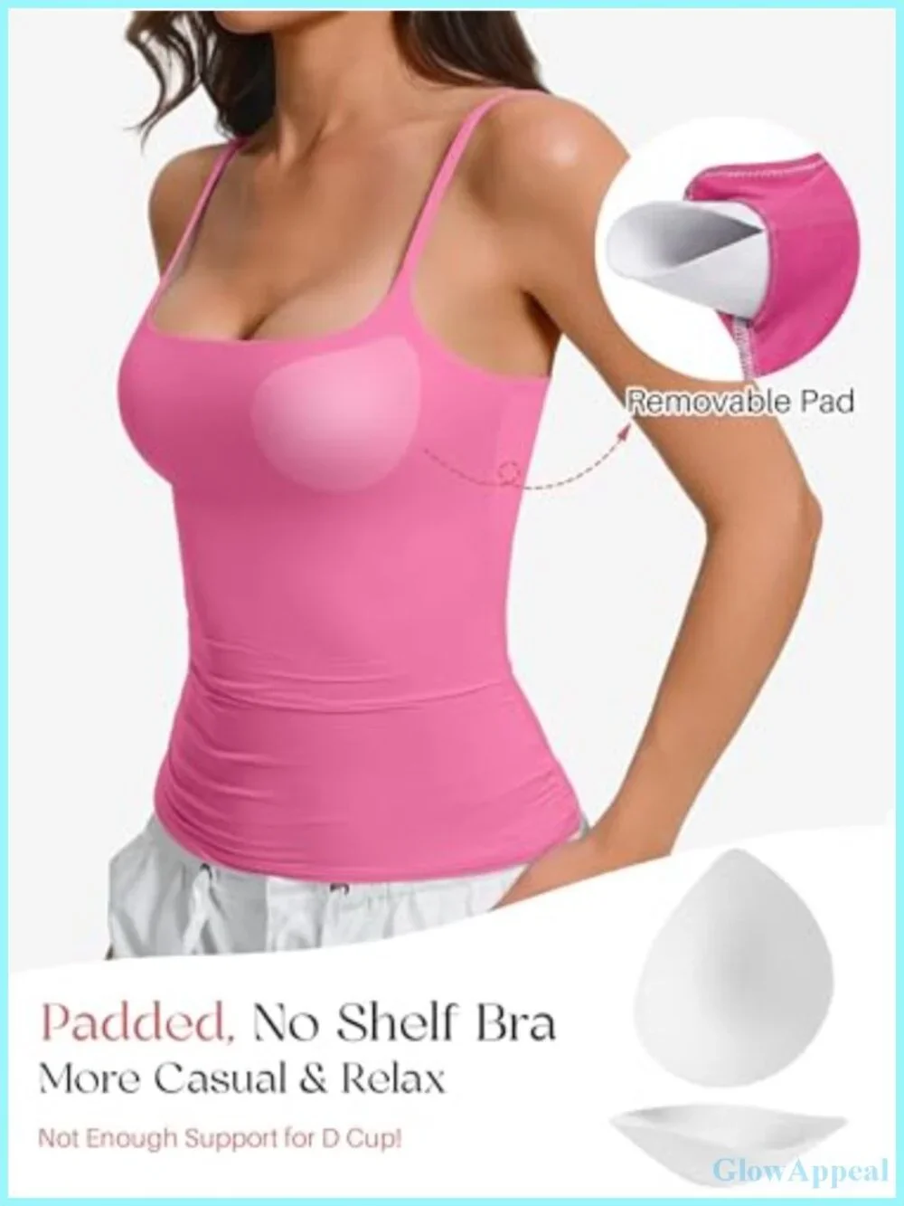 Padded Cami Tank Top Double Lined Spaghetti Strap Built in Bra Slim Fitted
